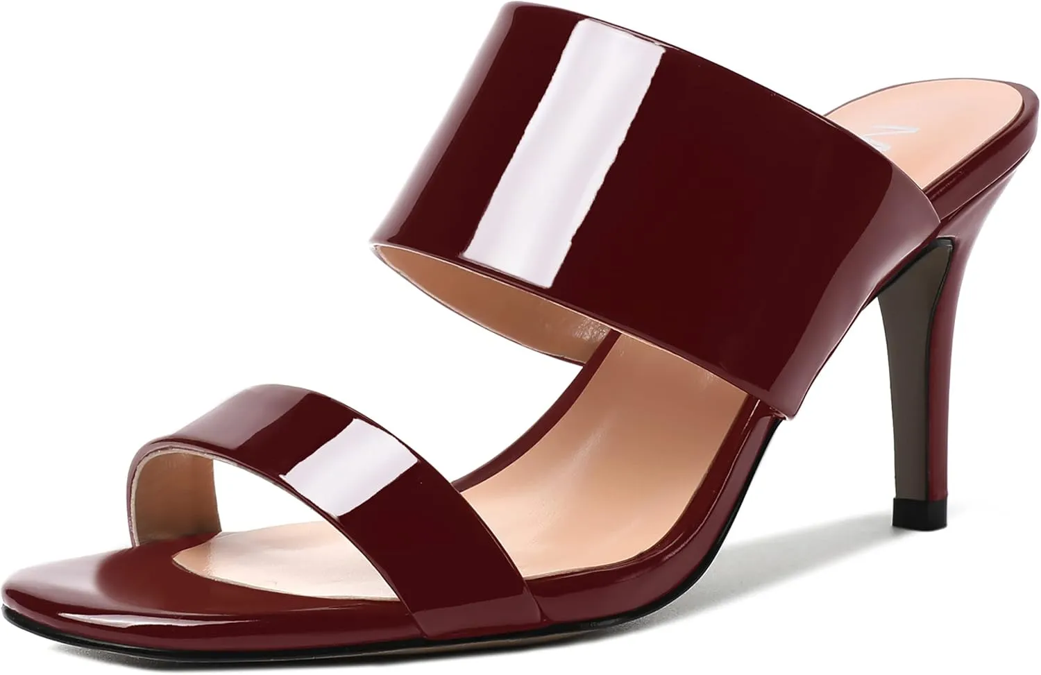 MERRORI Women's Slip On Sexy Party Open Toe Heeled Mule Patent Stiletto High Heel Heeled Sandals 3.3 Inch