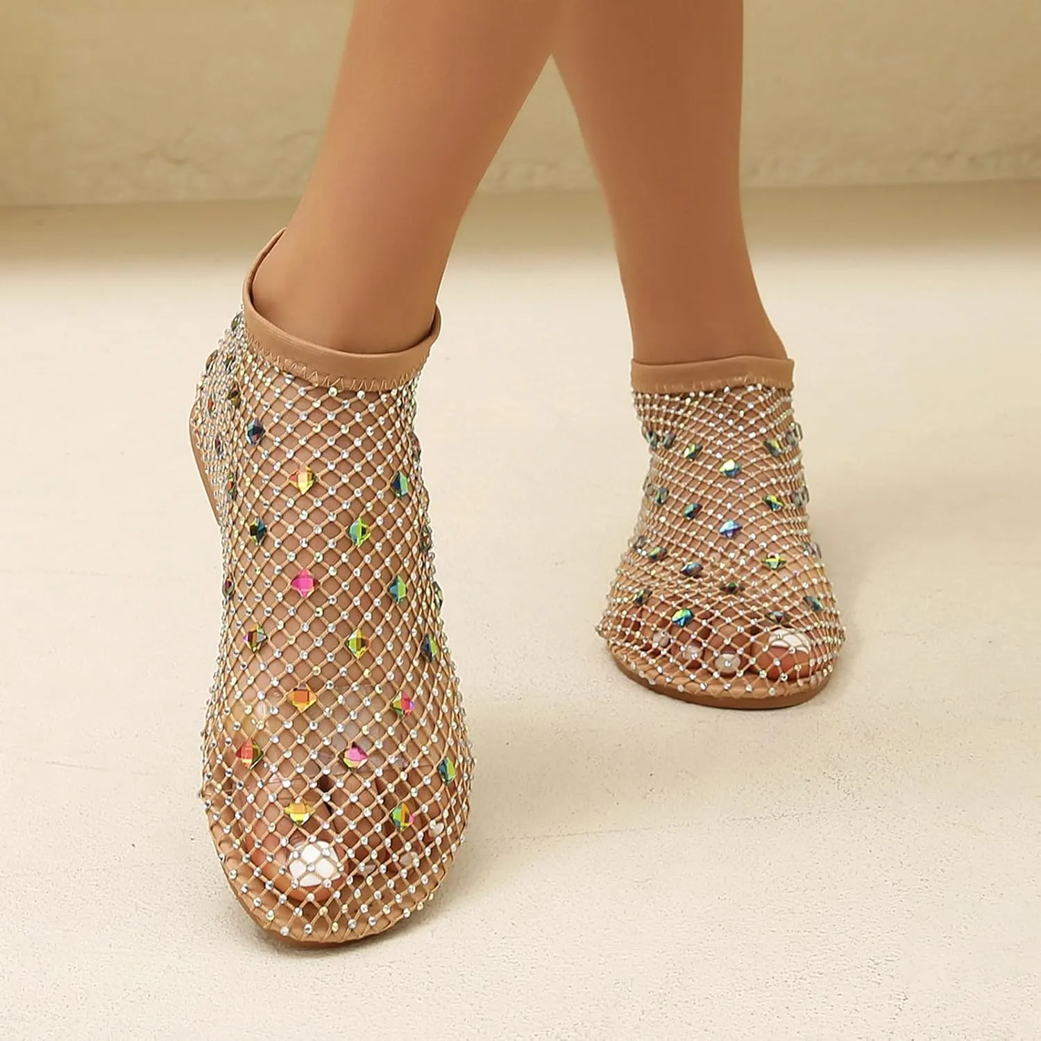 Mesh Flats for Women Comfortable Fishnet Summer Flats Slides Sandals Rhinestone Sandals for Women Dressy Boho Shoes Stiletto High Heel Casual Shoes Breathable