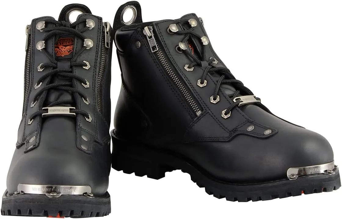 Milwaukee Leather MBM103 Men's Black Leather Lace-Up Motorcycle Boots w/Dual Side Zipper Entry - 8.5