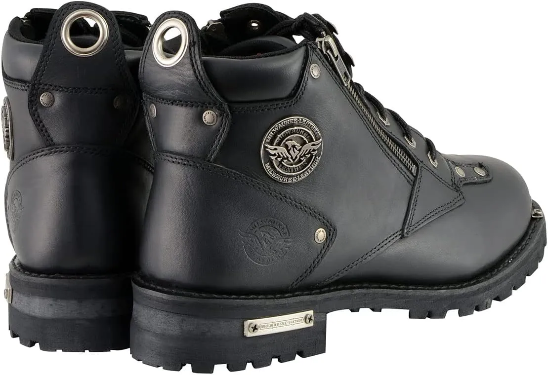 Milwaukee Leather MBM103 Men's Black Leather Lace-Up Motorcycle Boots w/Dual Side Zipper Entry - 8.5