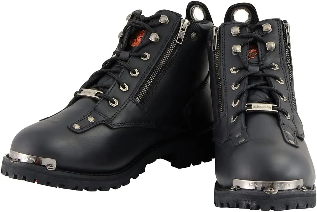 Milwaukee Leather MBM103 Men's Black Leather Lace-Up Motorcycle Boots w/Dual Side Zipper Entry - 8.5