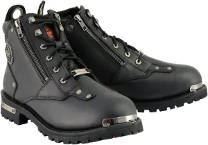 Milwaukee Leather MBM103 Men's Black Leather Lace-Up Motorcycle Boots w/Dual Side Zipper Entry - 8.5
