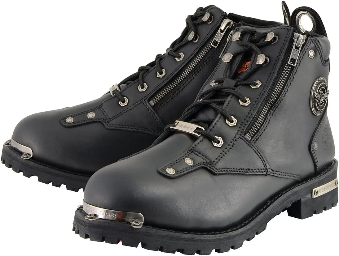 Milwaukee Leather MBM103 Men's Black Leather Lace-Up Motorcycle Boots w/Dual Side Zipper Entry - 8.5