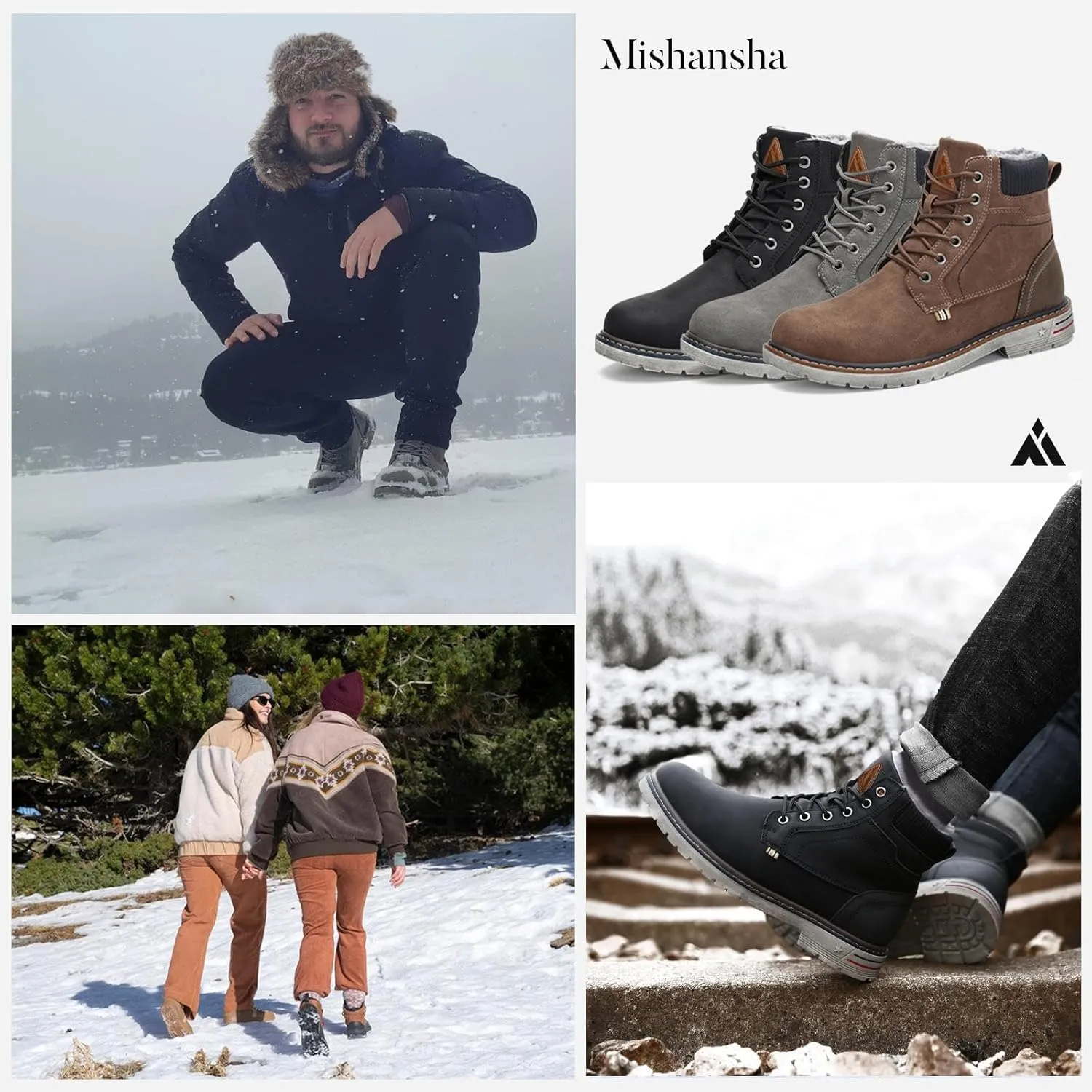 Mishansha Mens Womens Winter Hiking Boots Waterproof Non Slip Warm Lined Snow Boots for Outdoor Trekking