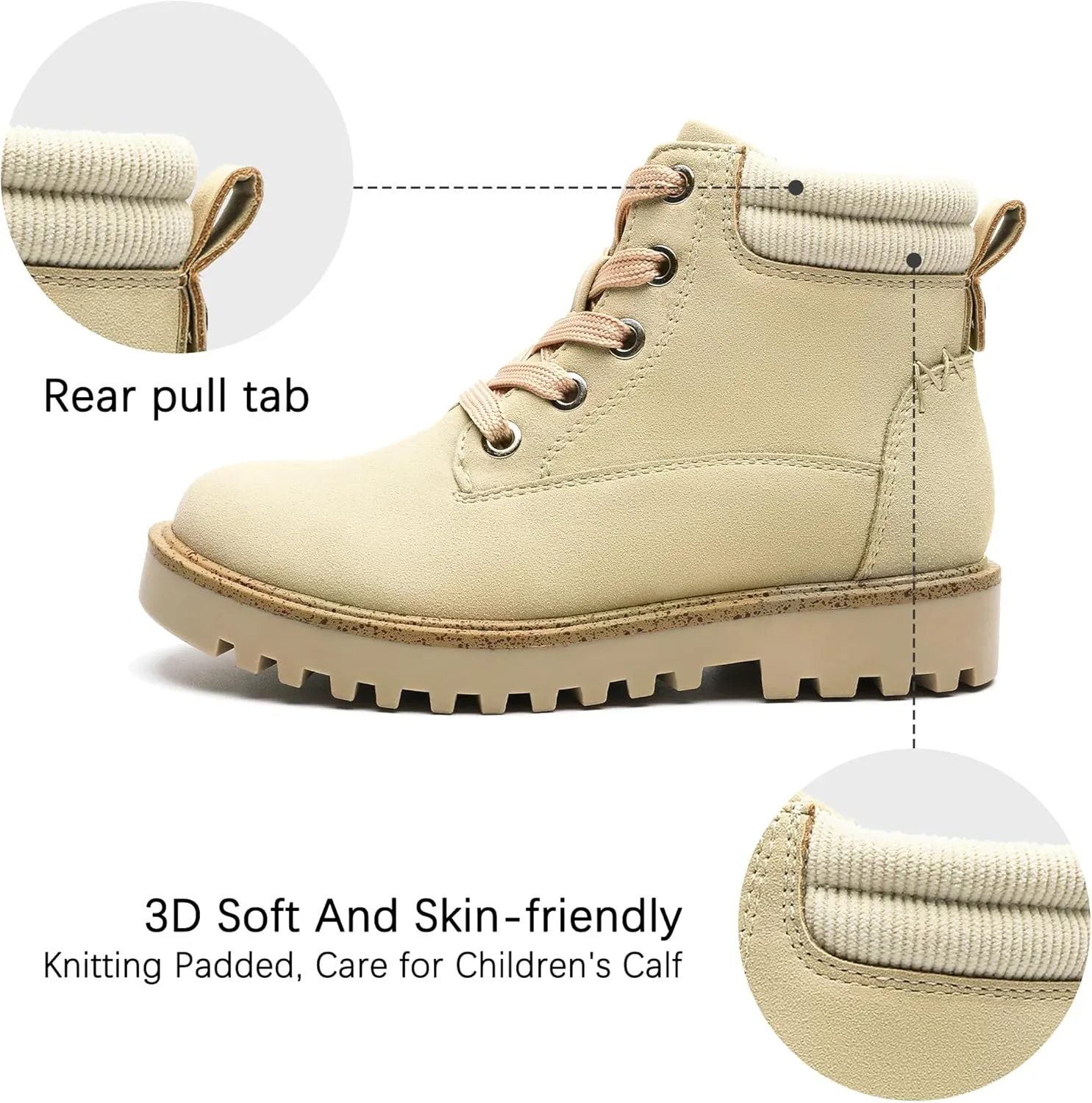 MIXIN Girls Boys Combat Hiking Snow Boots Waterproof Non-Slip Fashion Work Ankle Boots with Lace Up Side Zipper for Little Big Kids