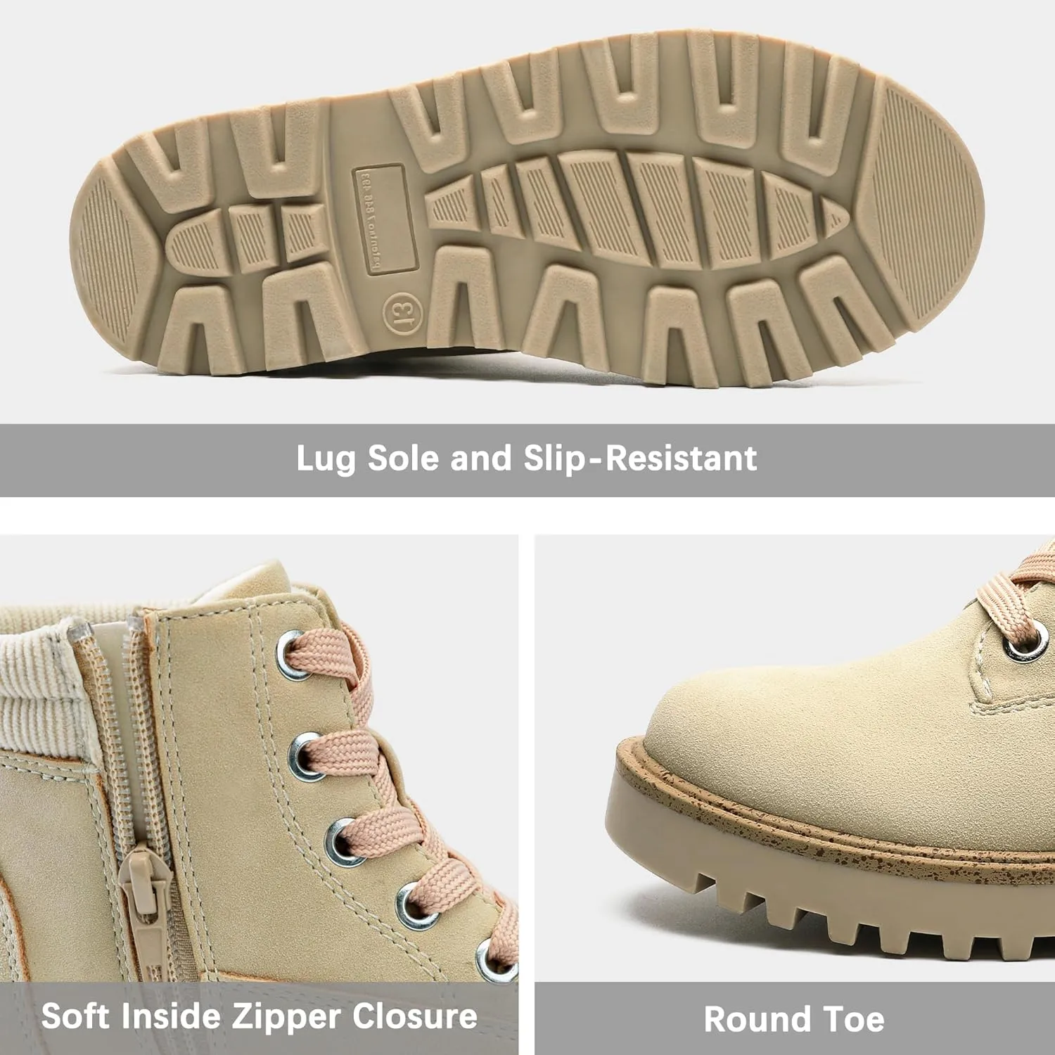 MIXIN Girls Boys Combat Hiking Snow Boots Waterproof Non-Slip Fashion Work Ankle Boots with Lace Up Side Zipper for Little Big Kids