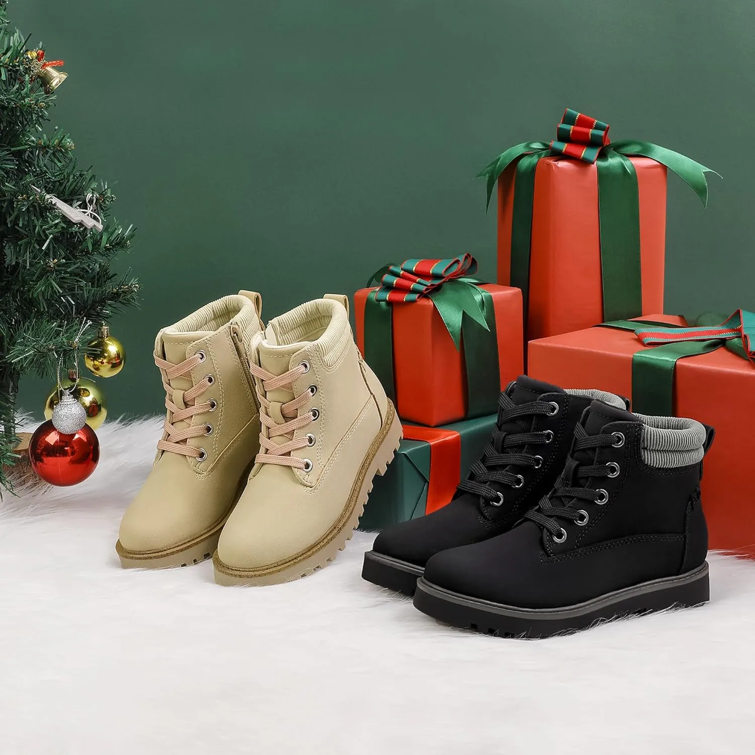 MIXIN Girls Boys Combat Hiking Snow Boots Waterproof Non-Slip Fashion Work Ankle Boots with Lace Up Side Zipper for Little Big Kids