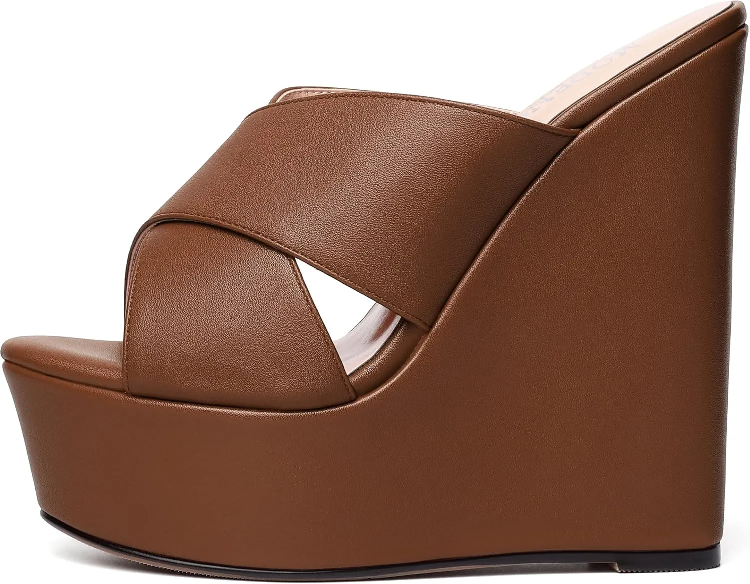 MODENCOCO Womens Sexy Slip On Party Open Toe Matte Casual Wedge High Heel Platforms Dressy Sandals 6 Inch