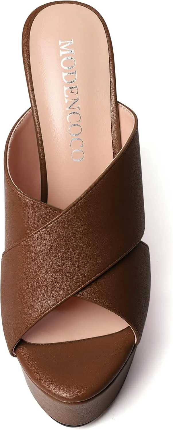 MODENCOCO Womens Sexy Slip On Party Open Toe Matte Casual Wedge High Heel Platforms Dressy Sandals 6 Inch