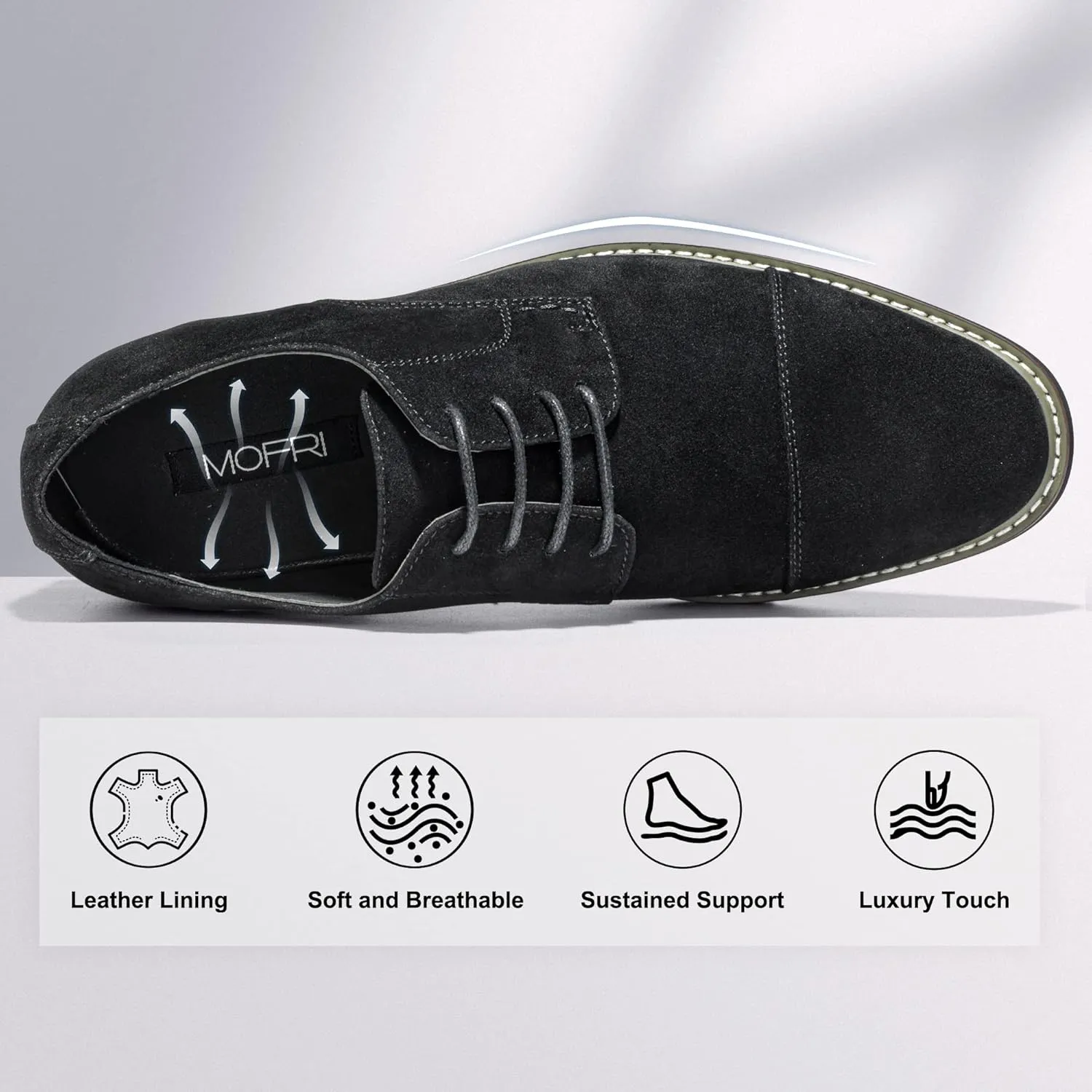 Mofri Men's Oxford Suede Shoes, Wingtip Dress Shoes for All Occasions, Waterproof, Latex Insole, Lace-Up