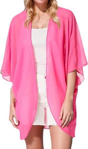 Moss Rose Women's Sheer Kimono Chiffon Cardigan Loose Beach Cover Up Casual Blouse Tops