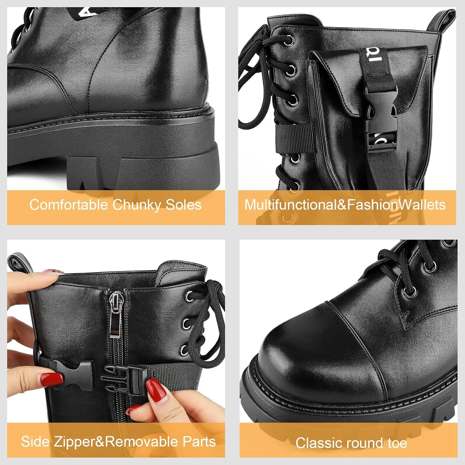 Motorcycle Boots for Women Combat Boots Rhinestone