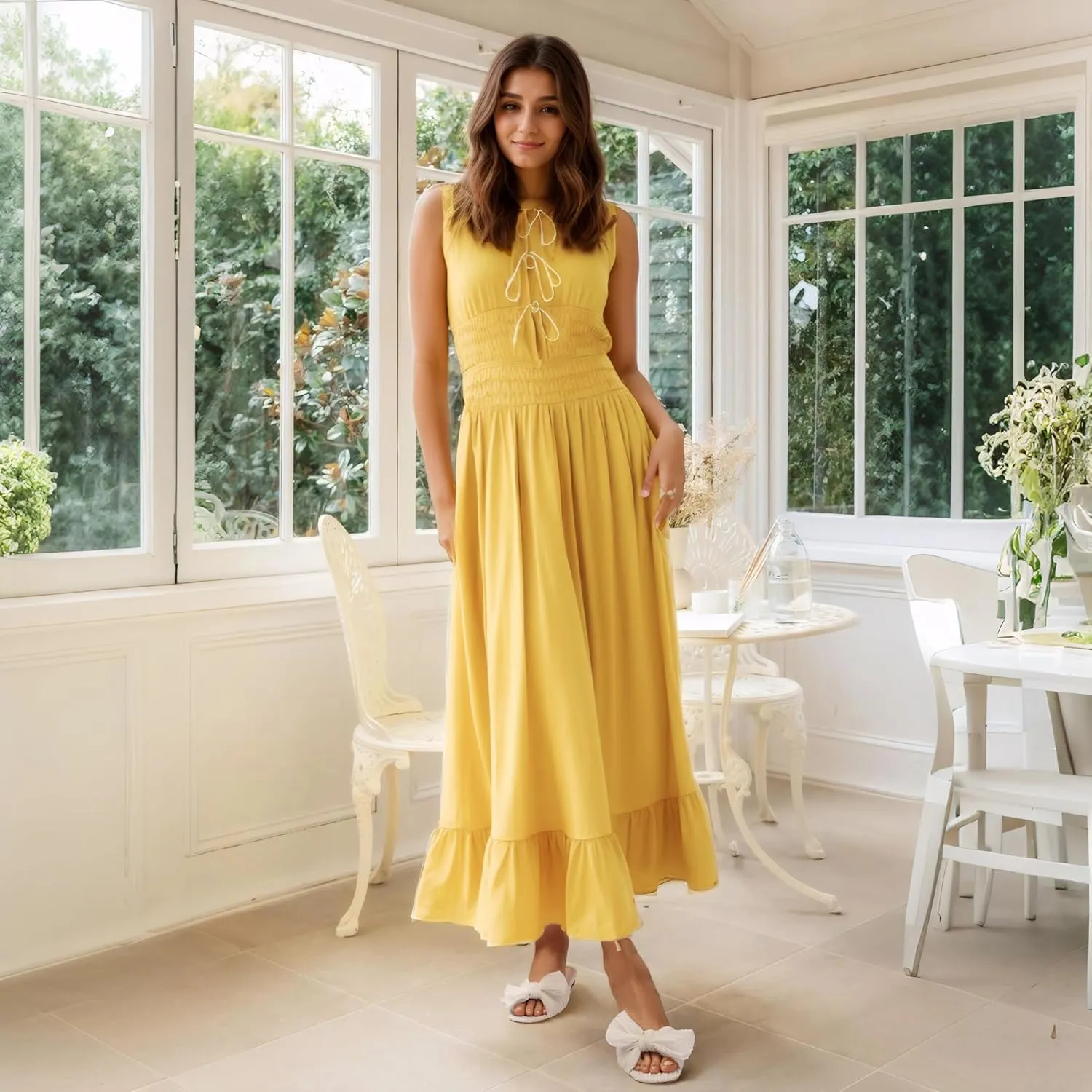 MUCCCUTE Bow Sandals for Women Square Open Toe Flat Sandals Slip on Casual Cute Summer Slides for Vacation Wedding
