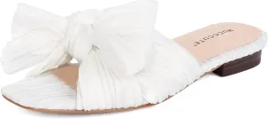 MUCCCUTE Bow Sandals for Women Square Open Toe Flat Sandals Slip on Casual Cute Summer Slides for Vacation Wedding