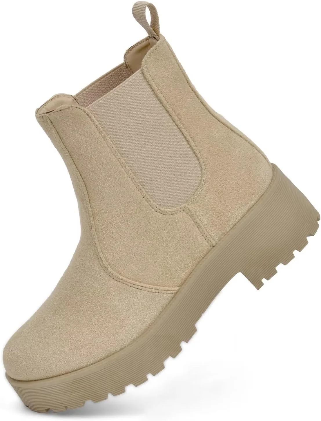 MUSSHOE Chelsea Chunky Heel Hiking Boots Womens Fall Ankle Platform Combat Boot Slip On Winter Moto Booties for Women Comfy