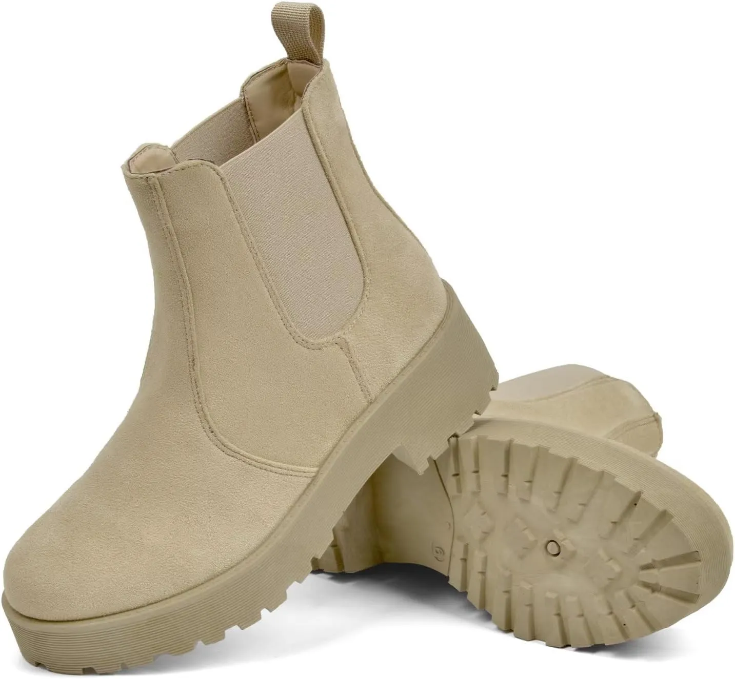 MUSSHOE Chelsea Chunky Heel Hiking Boots Womens Fall Ankle Platform Combat Boot Slip On Winter Moto Booties for Women Comfy