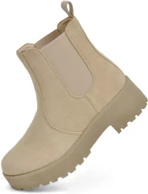 MUSSHOE Chelsea Chunky Heel Hiking Boots Womens Fall Ankle Platform Combat Boot Slip On Winter Moto Booties for Women Comfy