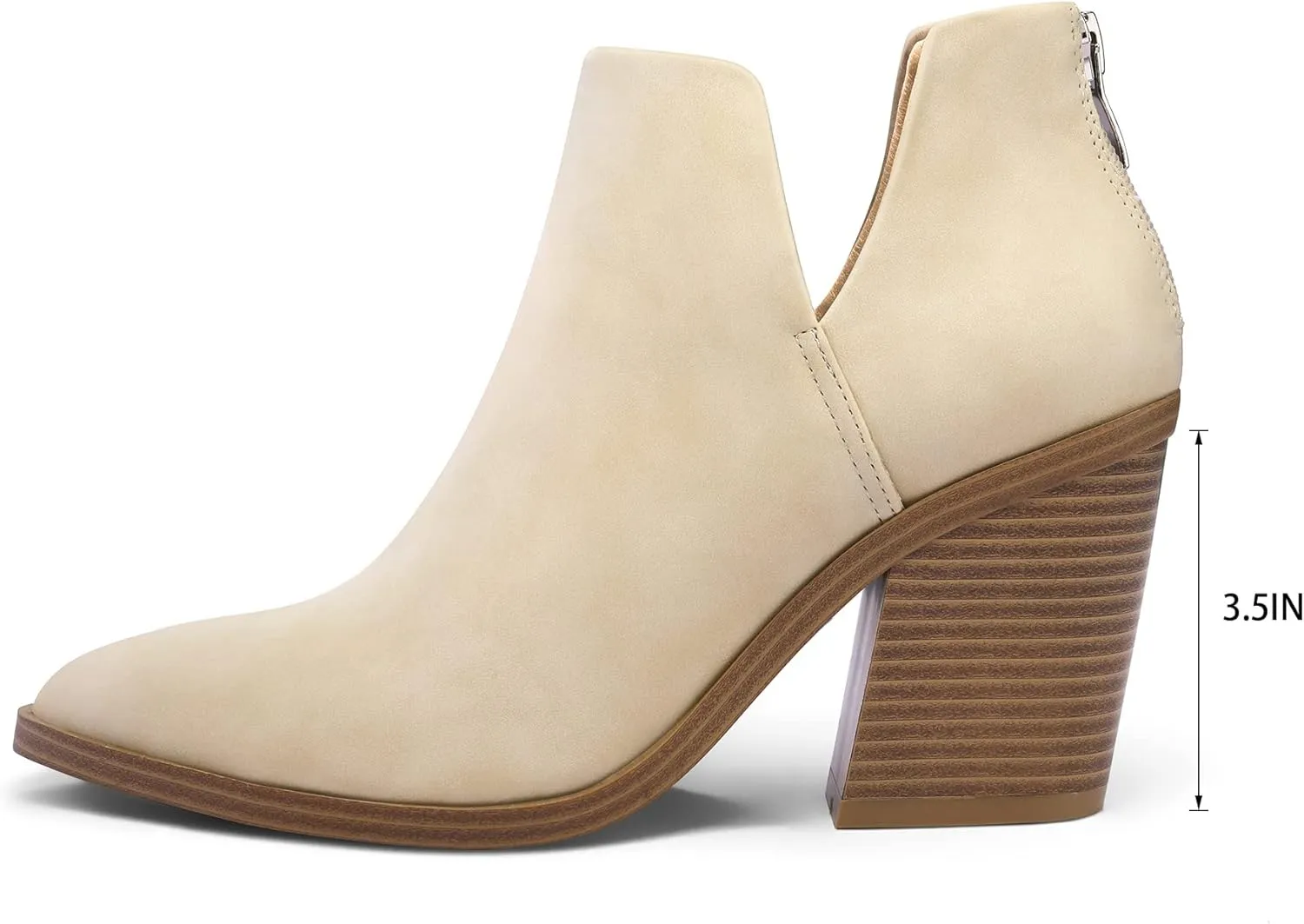 mysoft Women's Ankle Boots Slip on Cutout Pointed Toe Chunky Stacked Mid Heel Booties