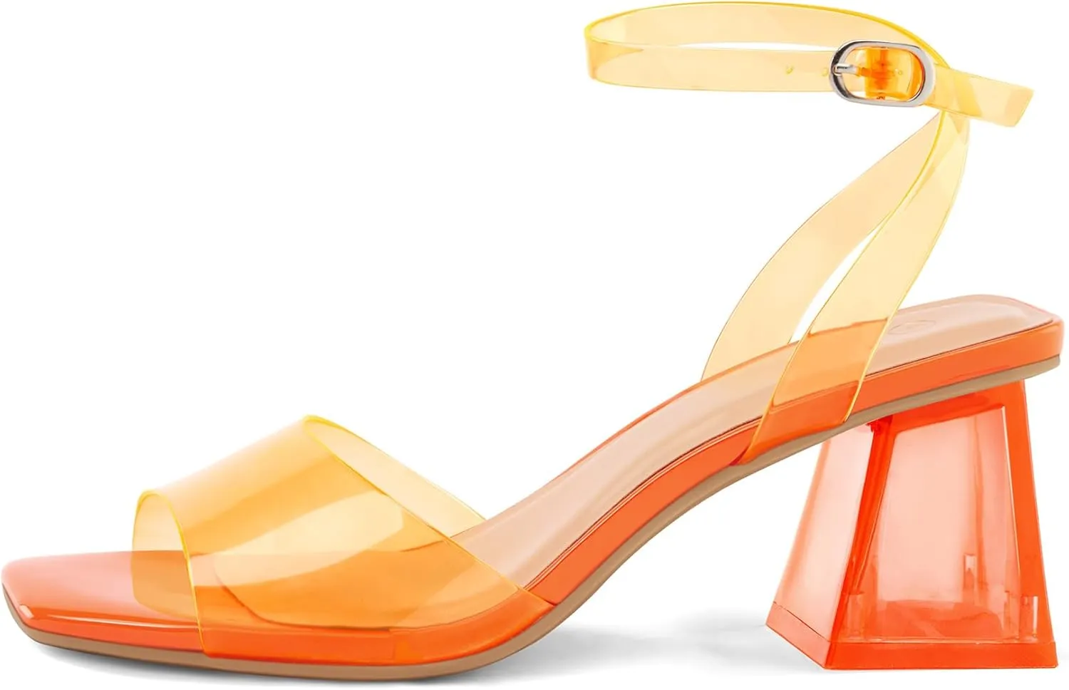 mysoft Women's Clear Heels Low Chunky Heel Open Toe Transparent Zebra Rhinestones Block Heeled Sandals Ankle Strap Shoes