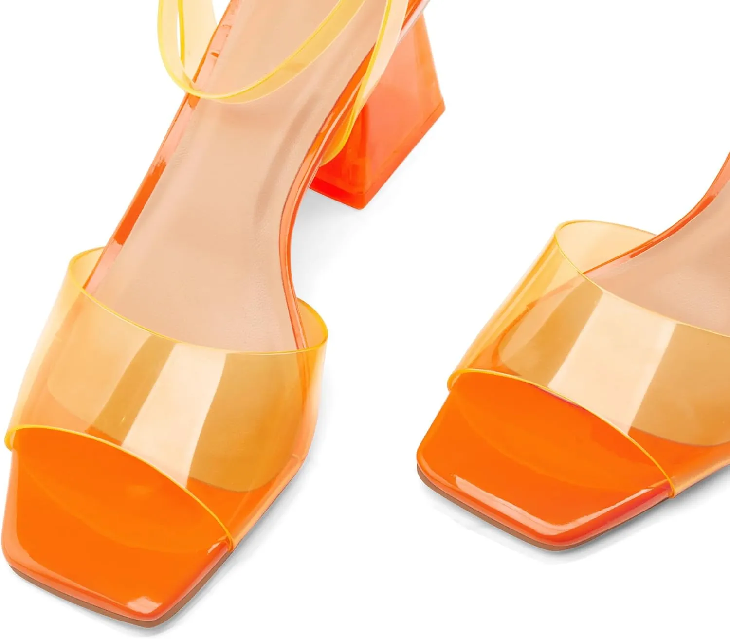 mysoft Women's Clear Heels Low Chunky Heel Open Toe Transparent Zebra Rhinestones Block Heeled Sandals Ankle Strap Shoes