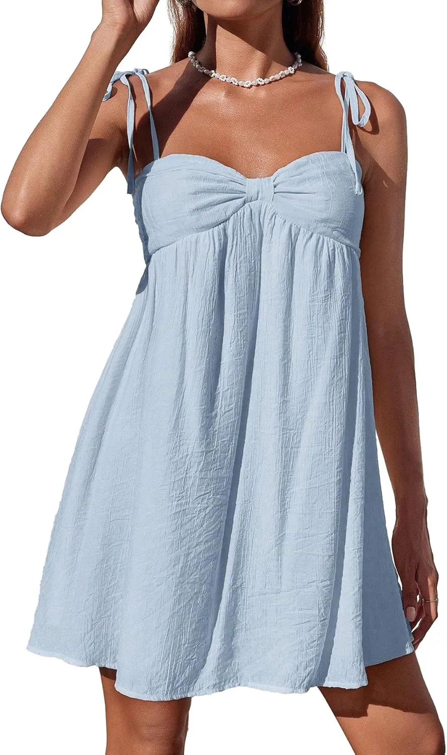 Narecte Casual Summer Dresses for Women 2025 Flowy Sun Dress Mini Slip Dress Cute Spaghetti Strap Dress