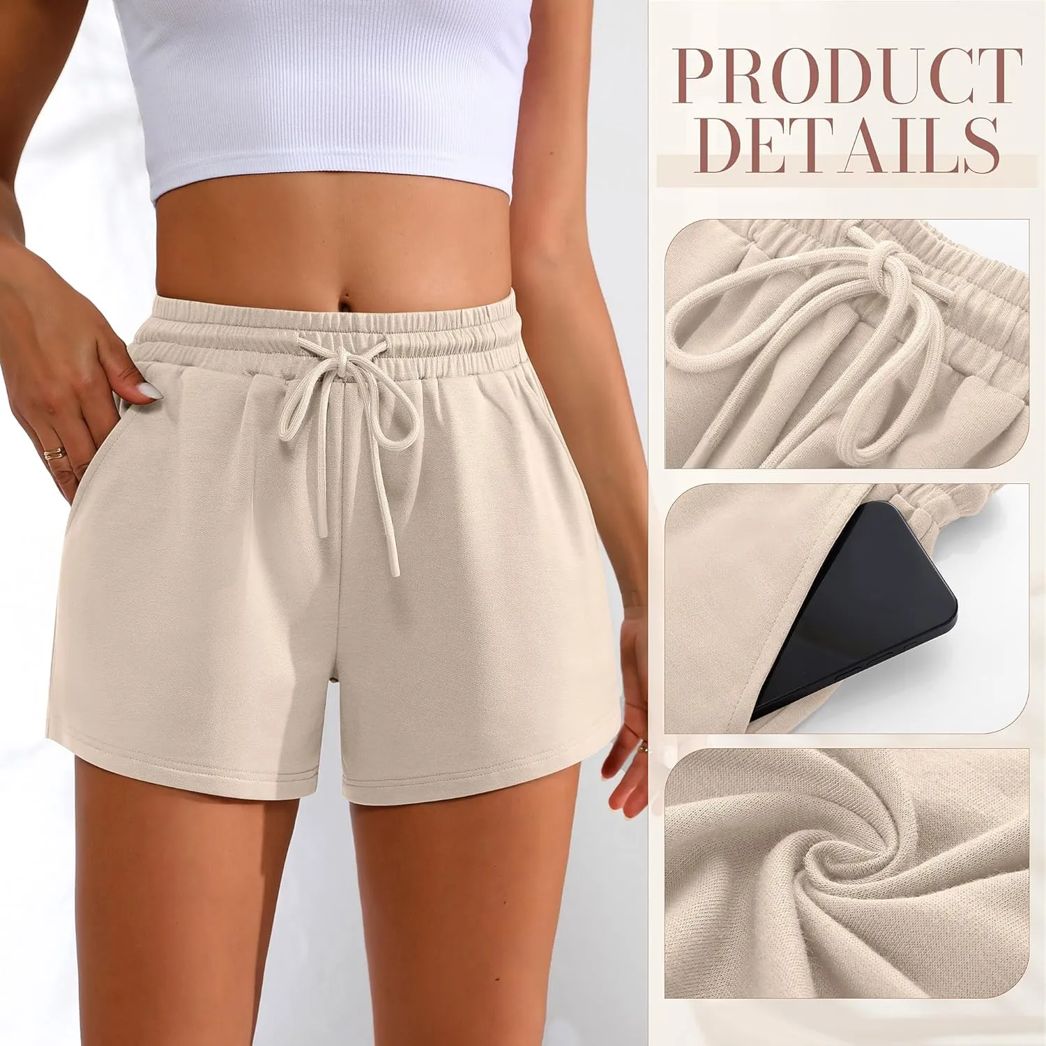 Neer 3 Pack Womens Sweat Shorts Comfy Casual Lounge Drawstring High Waist Summer Athletic Shorts with Pocket 2025
