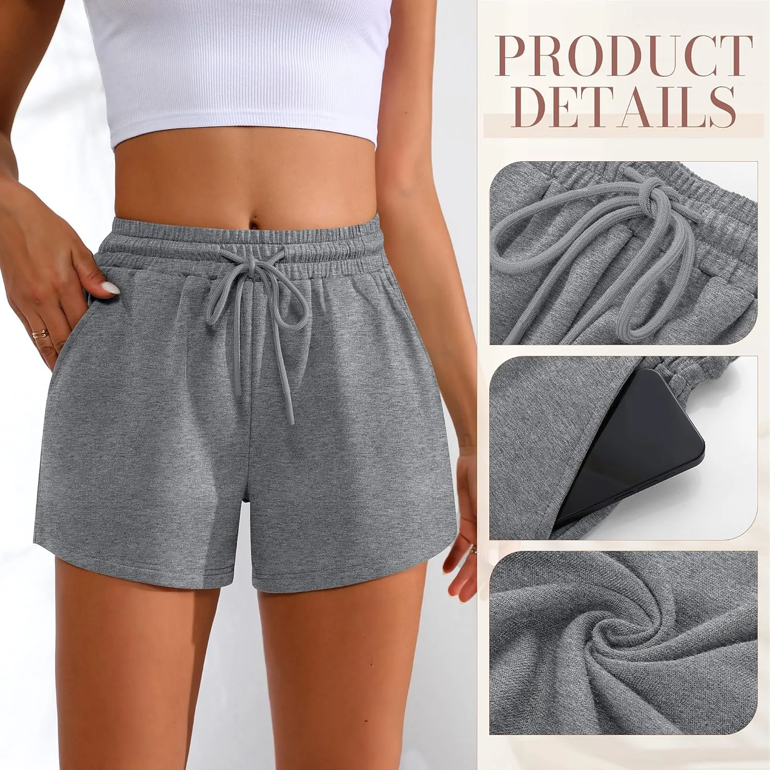 Neer 3 Pack Womens Sweat Shorts Comfy Casual Lounge Drawstring High Waist Summer Athletic Shorts with Pocket 2025