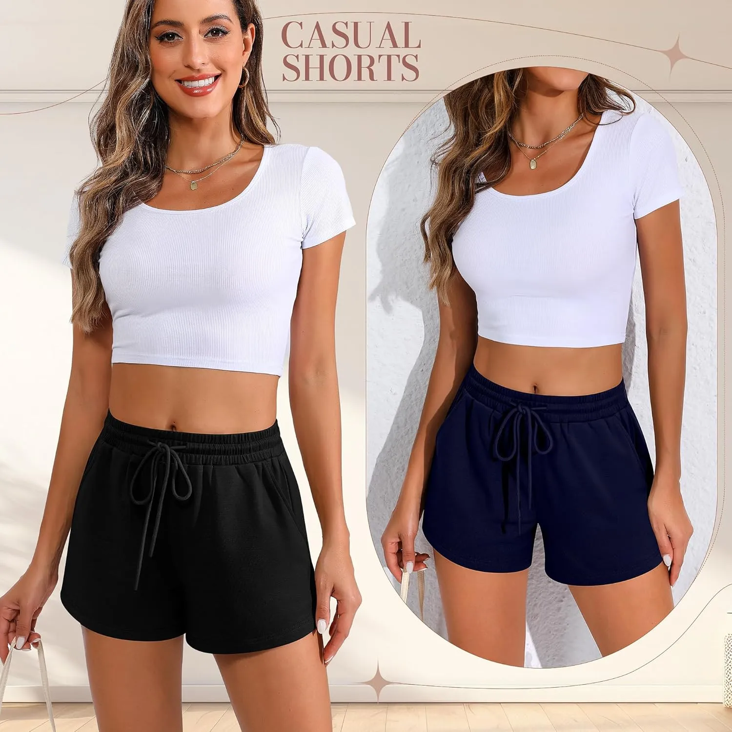 Neer 3 Pack Womens Sweat Shorts Comfy Casual Lounge Drawstring High Waist Summer Athletic Shorts with Pocket 2025