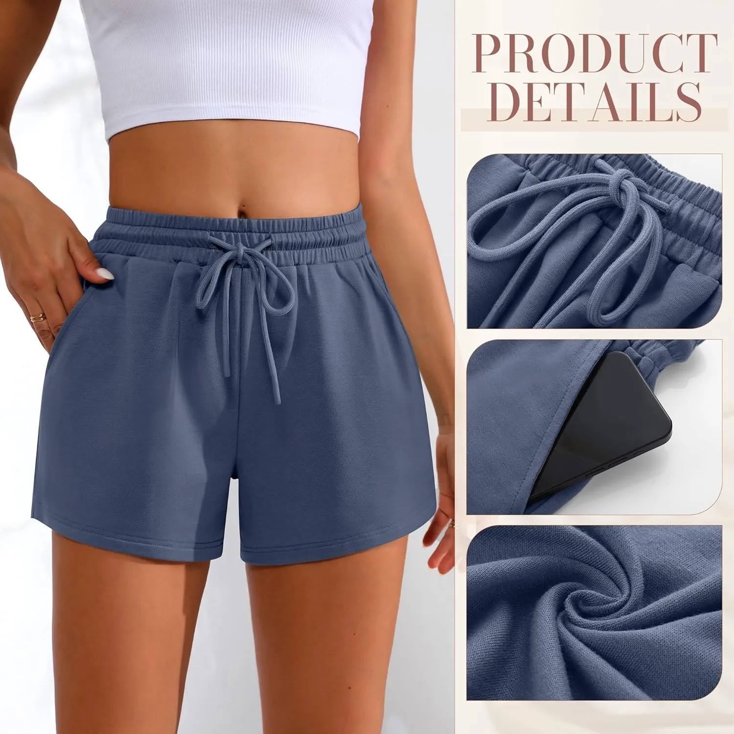 Neer 3 Pack Womens Sweat Shorts Comfy Casual Lounge Drawstring High Waist Summer Athletic Shorts with Pocket 2025