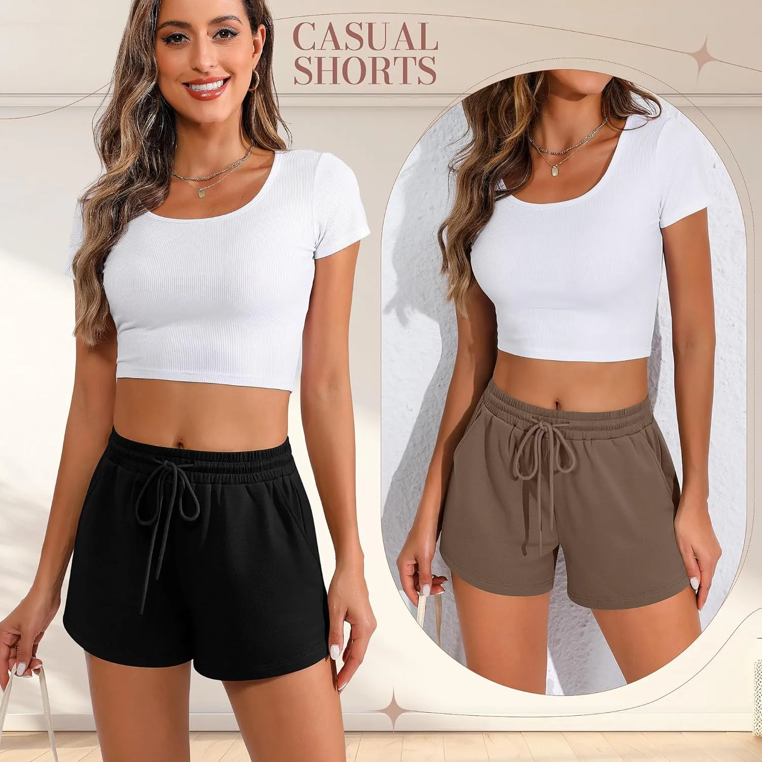 Neer 3 Pack Womens Sweat Shorts Comfy Casual Lounge Drawstring High Waist Summer Athletic Shorts with Pocket 2025
