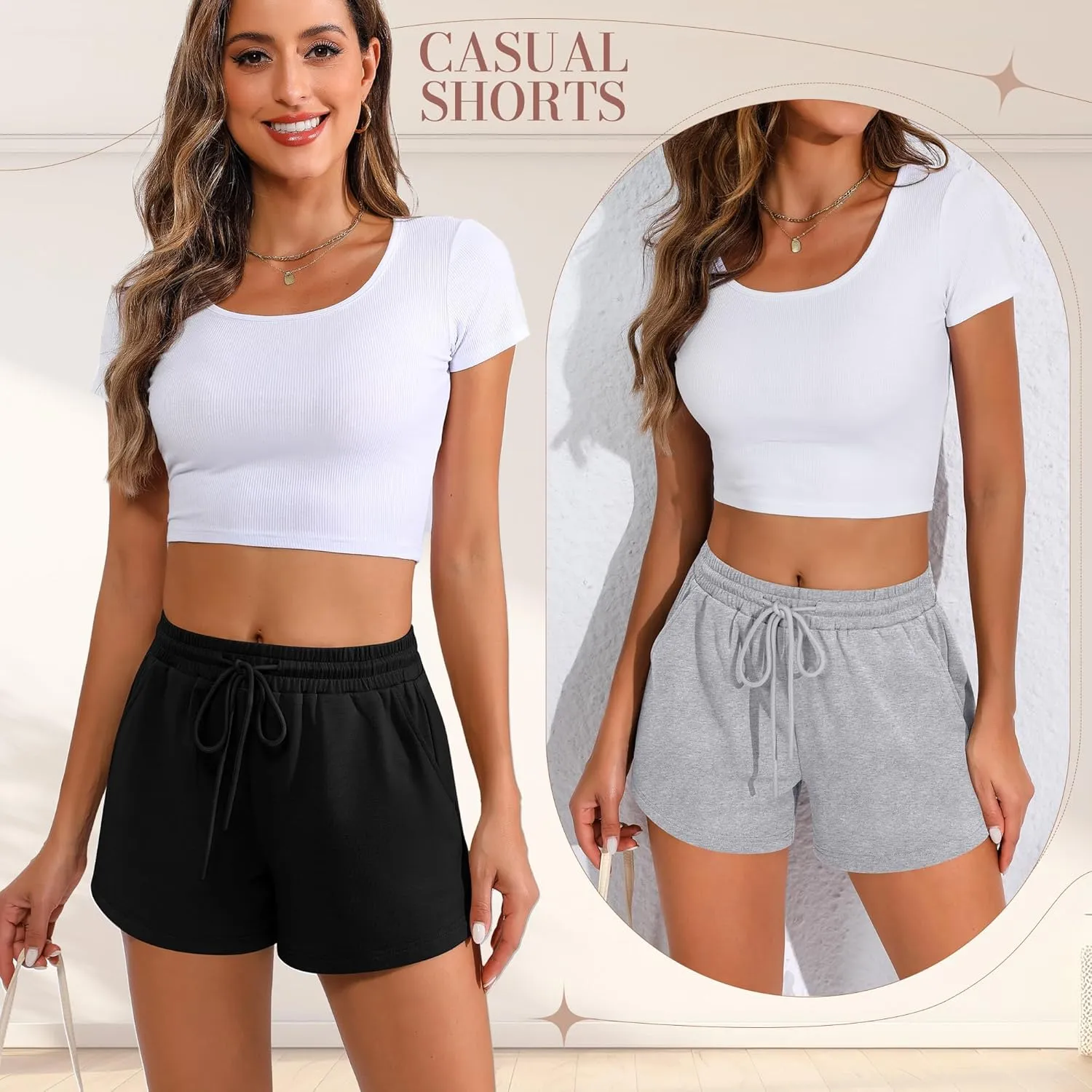 Neer 3 Pack Womens Sweat Shorts Comfy Casual Lounge Drawstring High Waist Summer Athletic Shorts with Pocket 2025