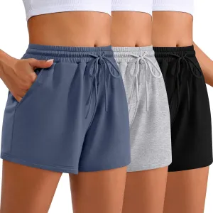 Neer 3 Pack Womens Sweat Shorts Comfy Casual Lounge Drawstring High Waist Summer Athletic Shorts with Pocket 2025