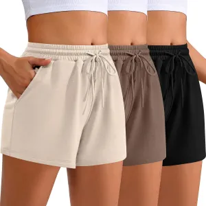 Neer 3 Pack Womens Sweat Shorts Comfy Casual Lounge Drawstring High Waist Summer Athletic Shorts with Pocket 2025