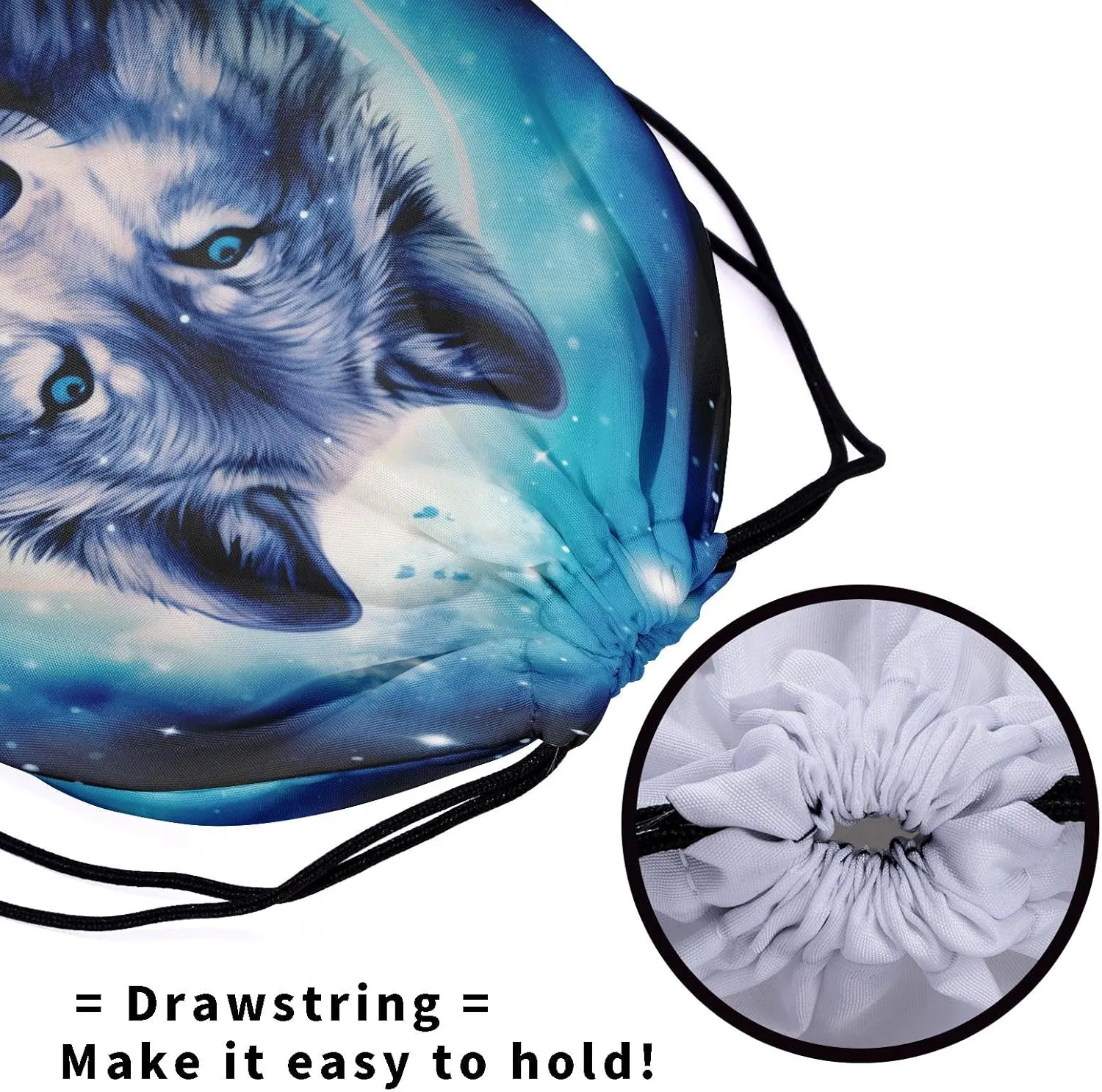 Nerxy Forest Wolf Gymnastics Grip Bag - Galaxy Wolf Drawstring Grip Bag for Gymnasts Animal String Bag Adjustable Wildlife Gym Drawstring Pouch for Travel Sports