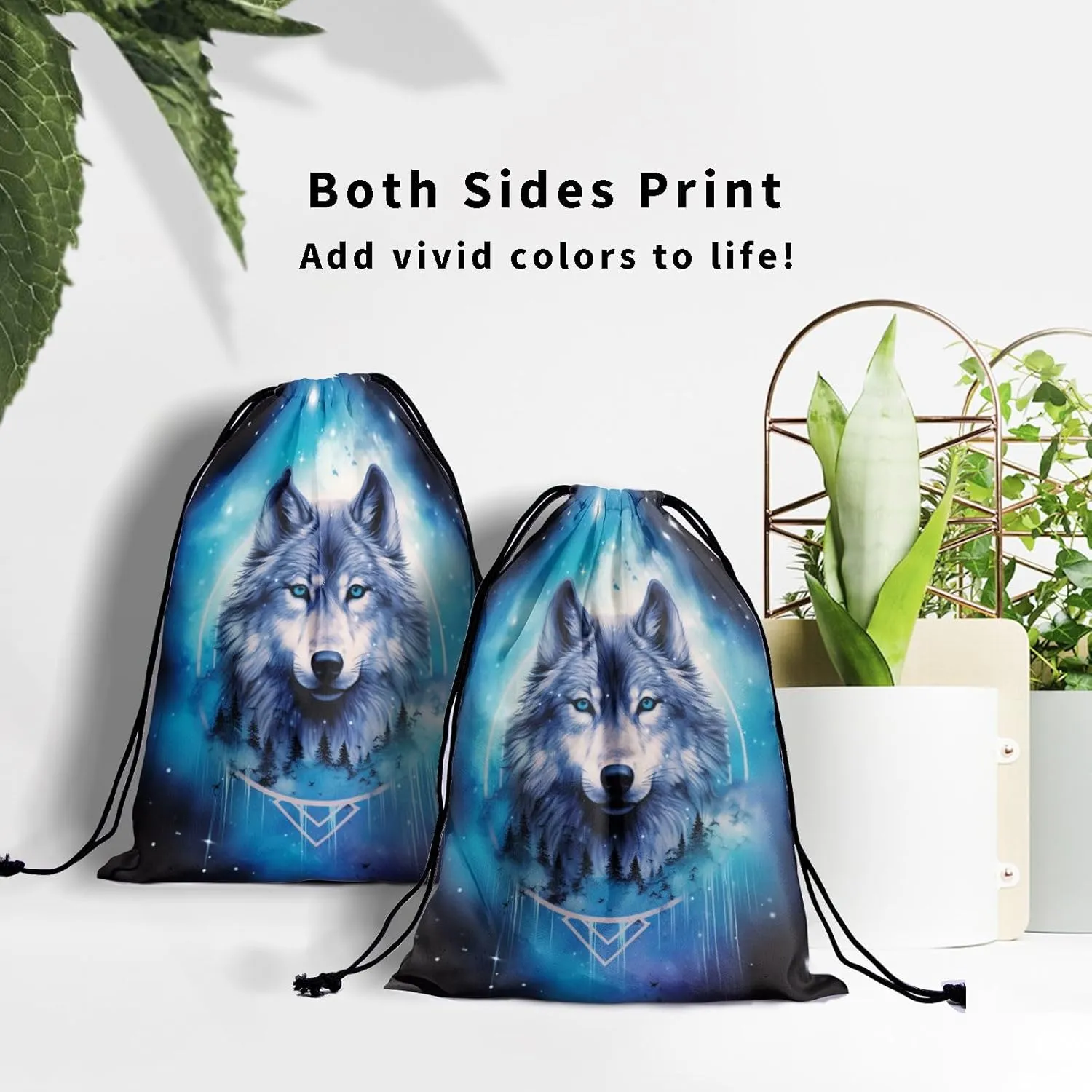 Nerxy Forest Wolf Gymnastics Grip Bag - Galaxy Wolf Drawstring Grip Bag for Gymnasts Animal String Bag Adjustable Wildlife Gym Drawstring Pouch for Travel Sports