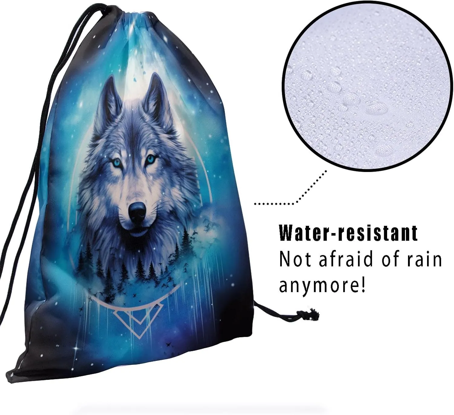 Nerxy Forest Wolf Gymnastics Grip Bag - Galaxy Wolf Drawstring Grip Bag for Gymnasts Animal String Bag Adjustable Wildlife Gym Drawstring Pouch for Travel Sports