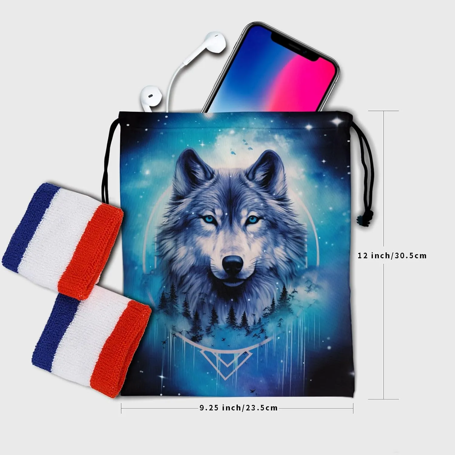 Nerxy Forest Wolf Gymnastics Grip Bag - Galaxy Wolf Drawstring Grip Bag for Gymnasts Animal String Bag Adjustable Wildlife Gym Drawstring Pouch for Travel Sports