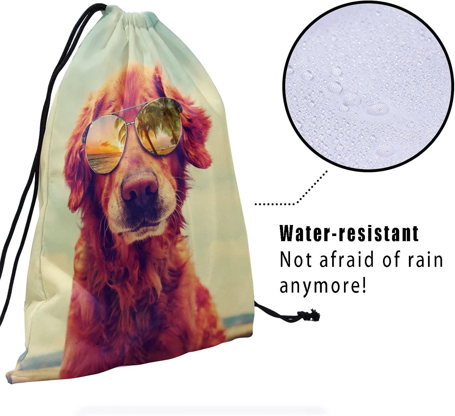 Nerxy Summer Dog Gymnastics Grip Bag - Beach Golden Retriever Grips Bag with Glasses Drawstring Storage Pouch Adjustable Polyester Towel