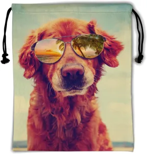 Nerxy Summer Dog Gymnastics Grip Bag - Beach Golden Retriever Grips Bag with Glasses Drawstring Storage Pouch Adjustable Polyester Towel