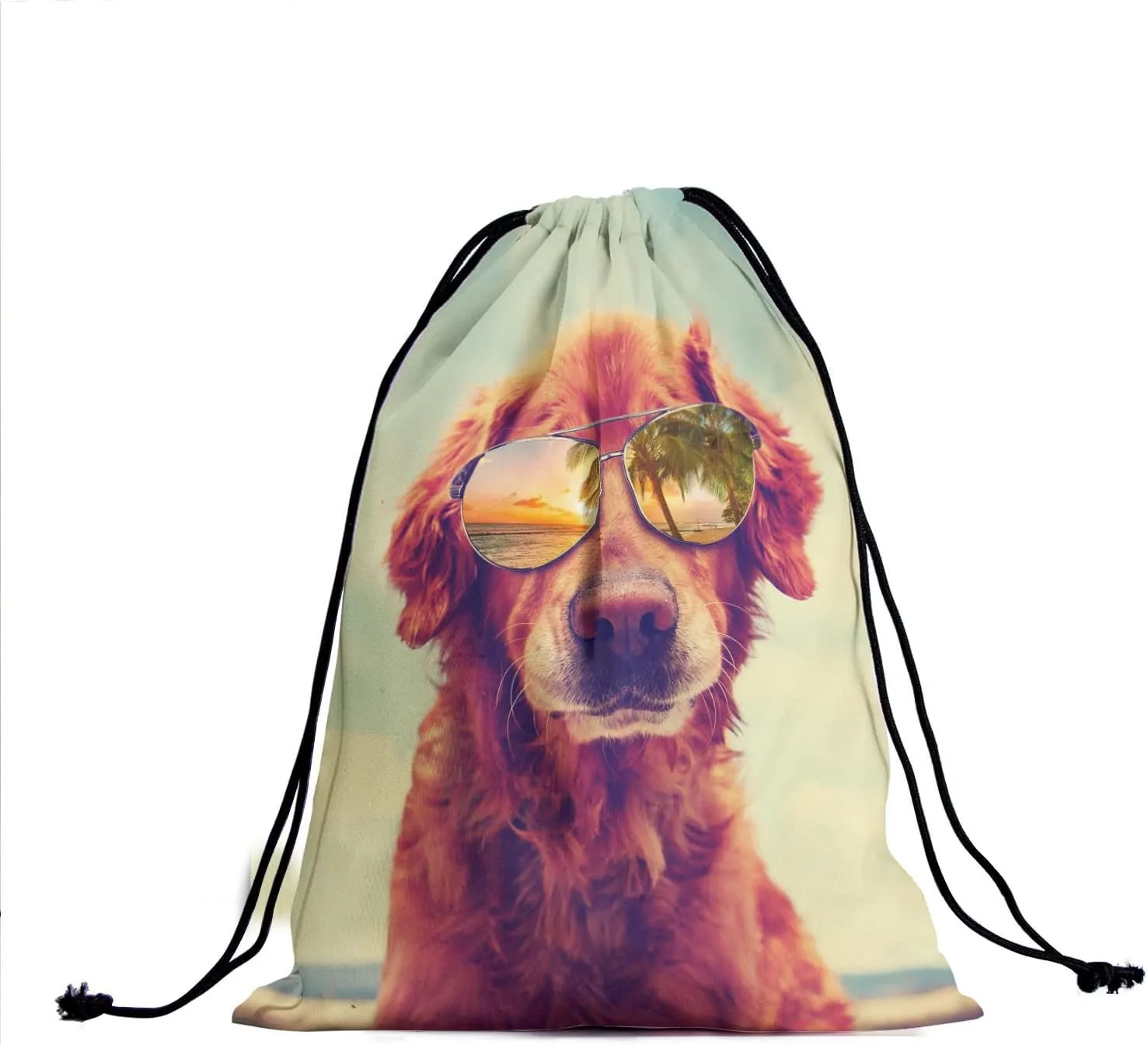 Nerxy Summer Dog Gymnastics Grip Bag - Beach Golden Retriever Grips Bag with Glasses Drawstring Storage Pouch Adjustable Polyester Towel