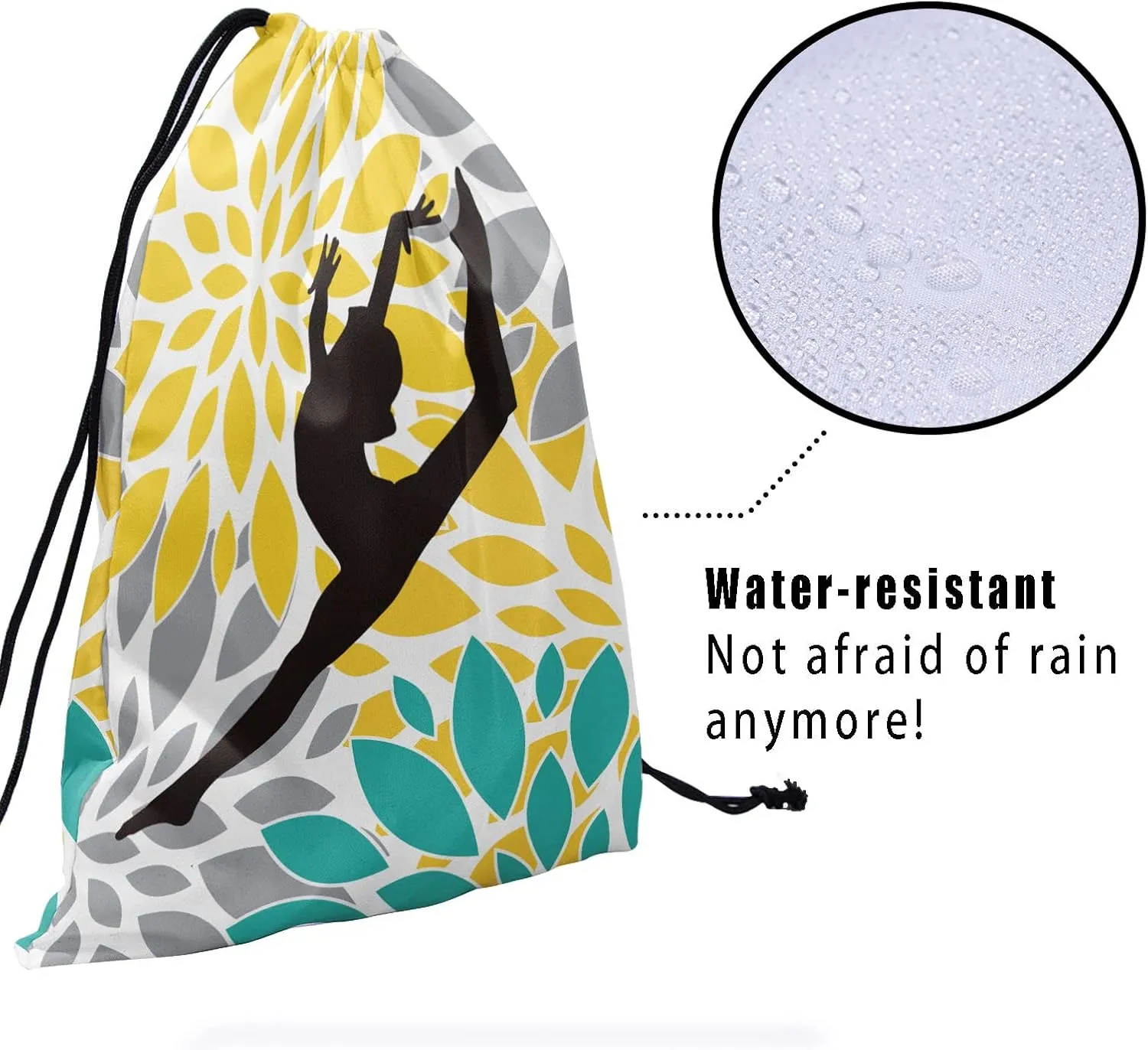 Nerxy Yellow Floral Gymnastics Grip Bag - Turquoise Grips Gym Bag for Gymnasts, Adjustable for Personal Equipment