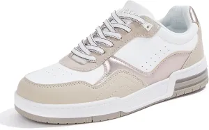 Niluber Women's Fashion Low Top Sneakers - White PU Leather Tennis Shoes-Lace Up Comfortable Casual Waking Shoes