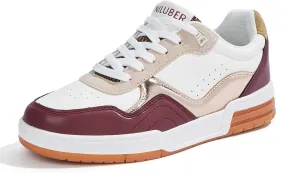 Niluber Women's Fashion Low Top Sneakers - White PU Leather Tennis Shoes-Lace Up Comfortable Casual Waking Shoes