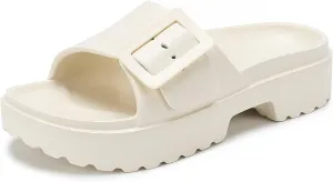 NineCiFun Women's Platform Sandals Low Wedge Sandals Open Toe Slide Sandals With Adjustable Buckle