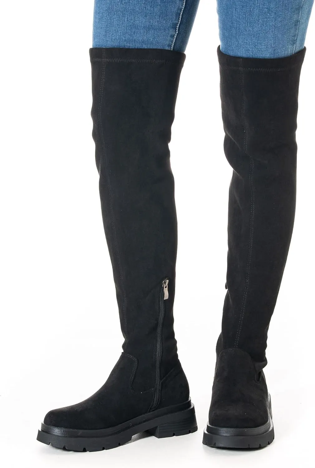 N.N.G Women Over the Knee Boots Low Heel Winter Block Suede Thigh High Chunky OTK Long Comfort