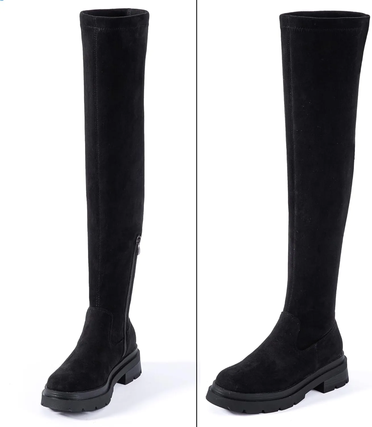 N.N.G Women Over the Knee Boots Low Heel Winter Block Suede Thigh High Chunky OTK Long Comfort