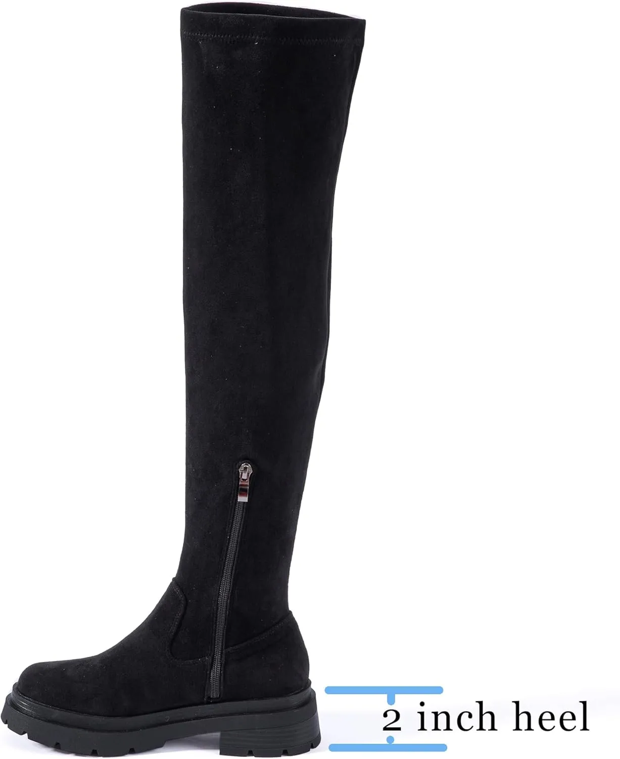 N.N.G Women Over the Knee Boots Low Heel Winter Block Suede Thigh High Chunky OTK Long Comfort
