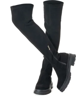 N.N.G Women Over the Knee Boots Low Heel Winter Block Suede Thigh High Chunky OTK Long Comfort