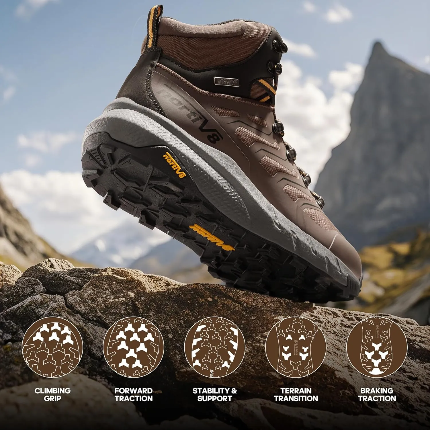 NORTIV 8 Men's Lightweight Hiking Boots Waterproof Breathable Outdoor Trekking Camping Ankle Boots Fern