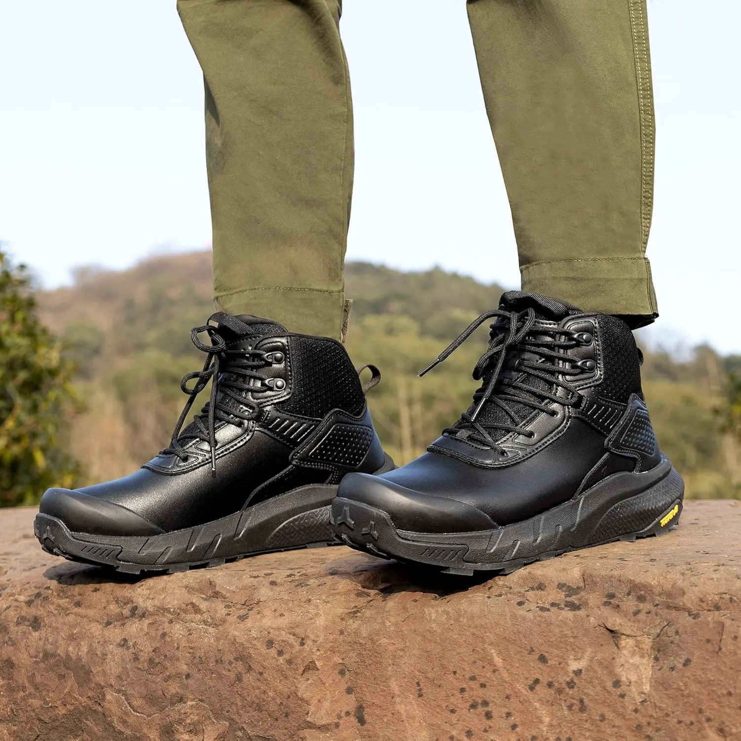 NORTIV 8 Men's Waterproof Military Tactical Work Boots Leather Motorcycle Combat Boots Lightweight Non-Slip Hiking Boots for Men Defender